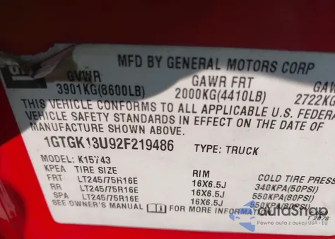 2002 GMC Sierra 1500Hd Sle from USA, damaged, VIN 1GTGK13U92F219486